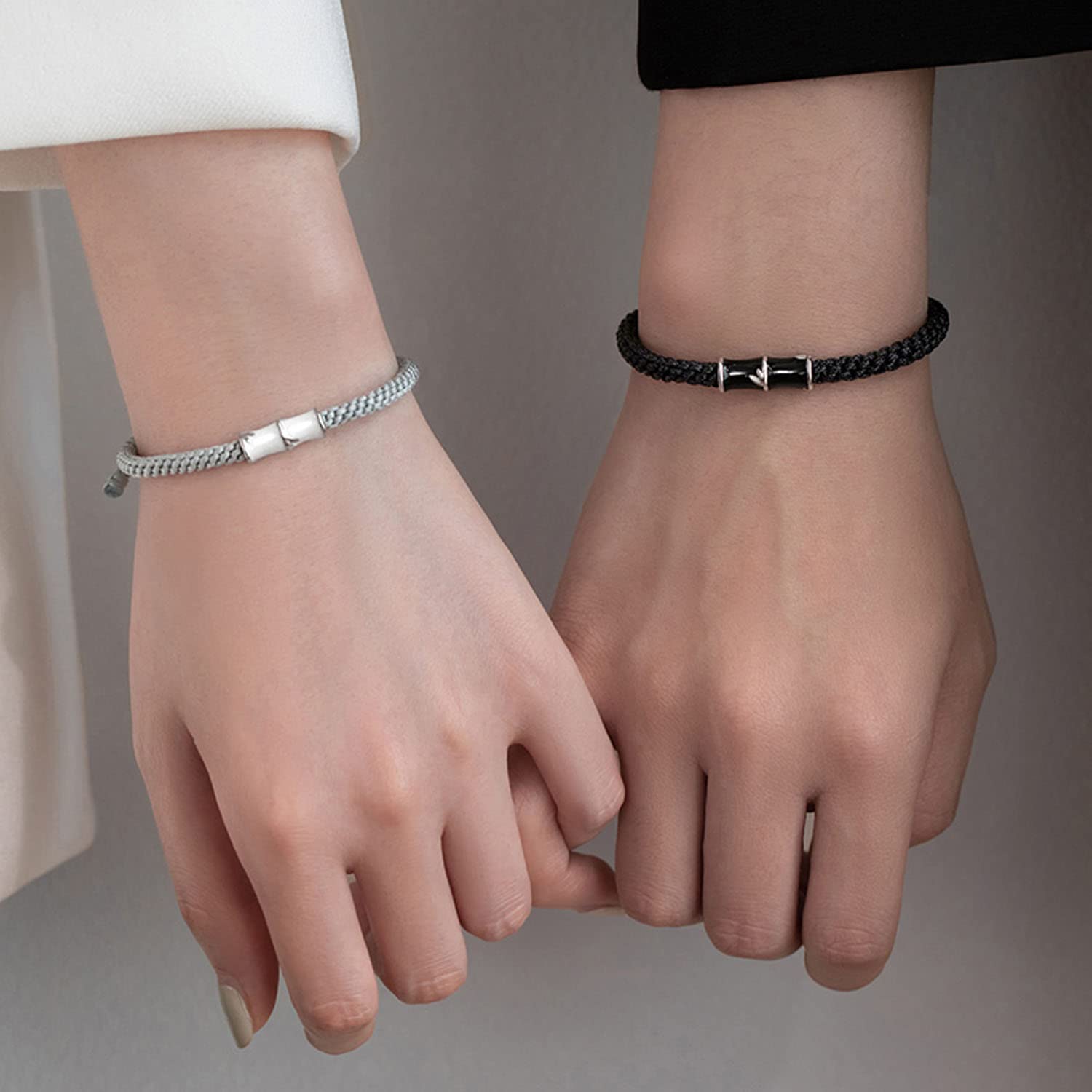 Armband Set für Paare Verstellbar Handgefertigt Geflochten Aus Sterlingsilber Bambus Schmuck Geschenke für Sie und Ihn
