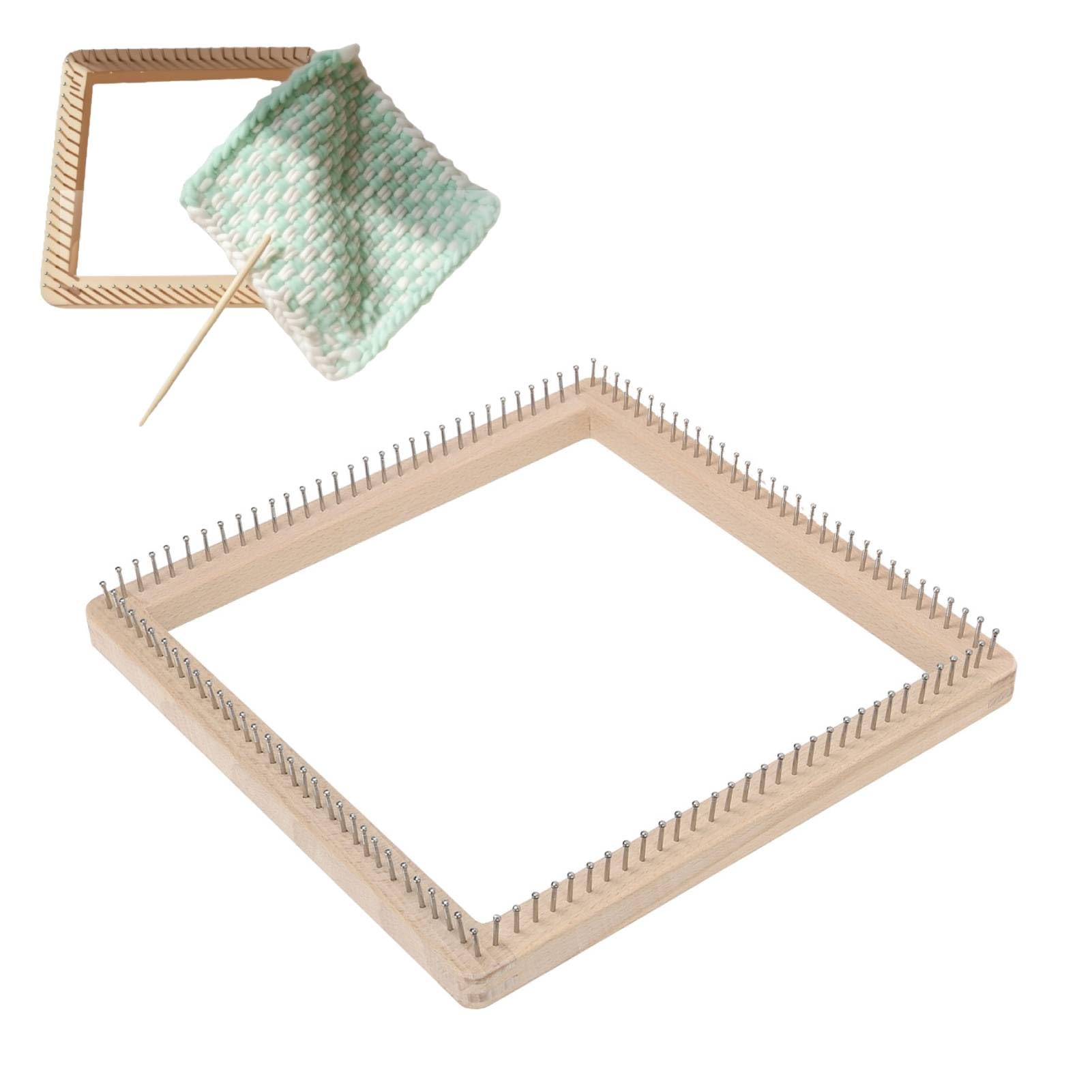 HERCHR Wooden Knitting Loom, Square Pin Loom Wooden Weaving Blanket Maker Wooden Loom Frame Weaving Loom for DIY Weaving Chunky Blanket Beginner Children Adults, 30 * 30cm-image-13