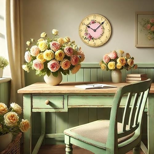 Miniatura 2 de Artículo C6032 Reloj estilo vintage Shabby Chic rosas rosas (12 pulgadas de diámetro)