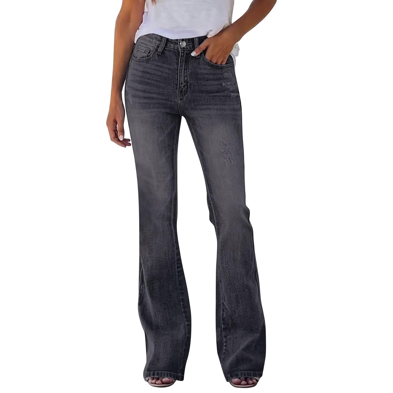 Generisch Jean évasé pour femme - Stretch - Chic - Vintage - Skinny - Pantalon long - Pantalon de loisirs léger - Élégant et doux - Pantalon de randonnée décontracté - Confortable - Pantalon de