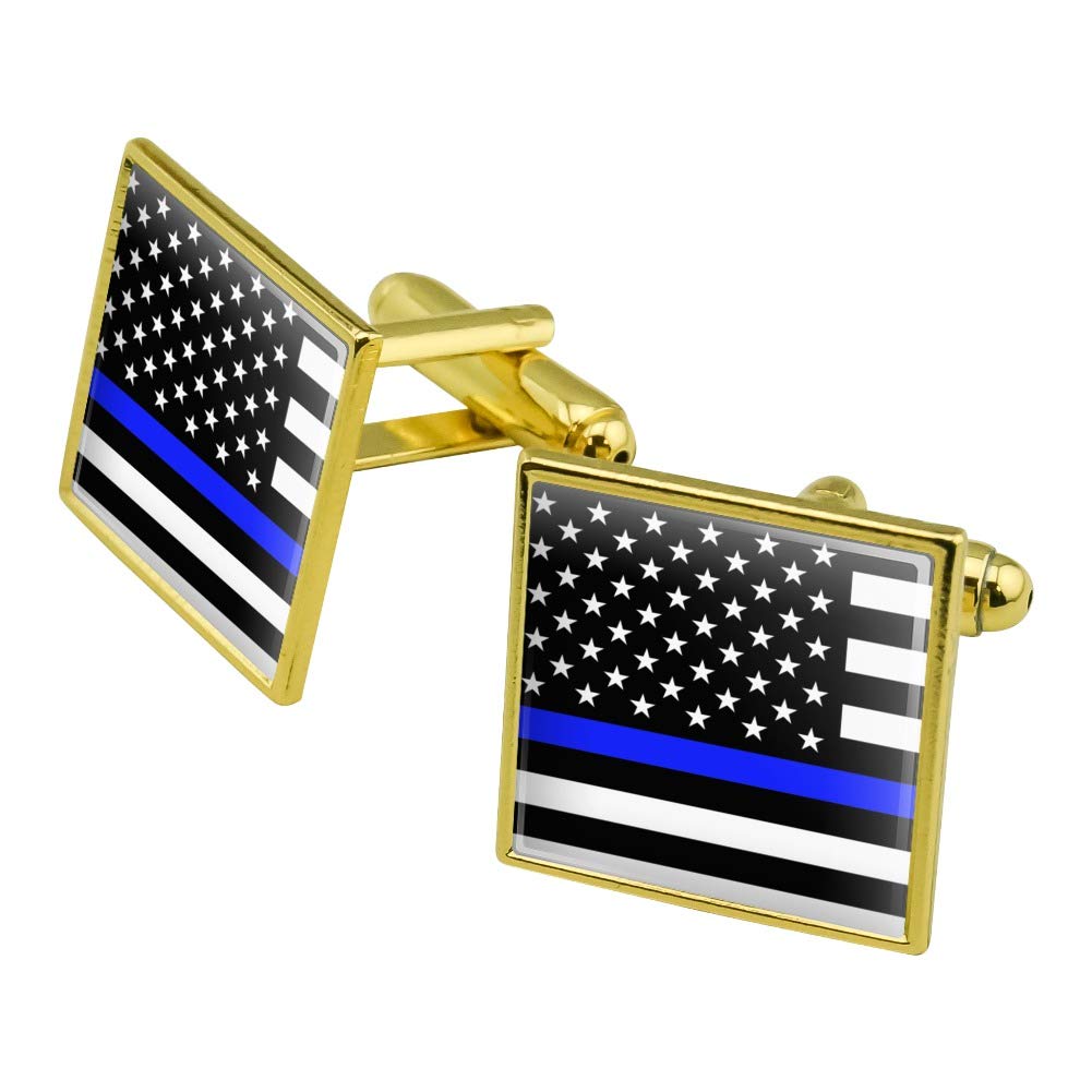 GRAPHICS & MOREThin Blue Line American Flag Square Cufflink Set - Silver or Gold
