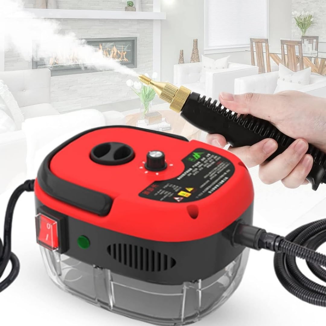 Limpiador a vapor portátil portátil de 2500 W, Capacidad de 900 ml, con esterilización a alta temperatura para el hogar, el coche, la cocina y el aire acondicionado (Rojo)