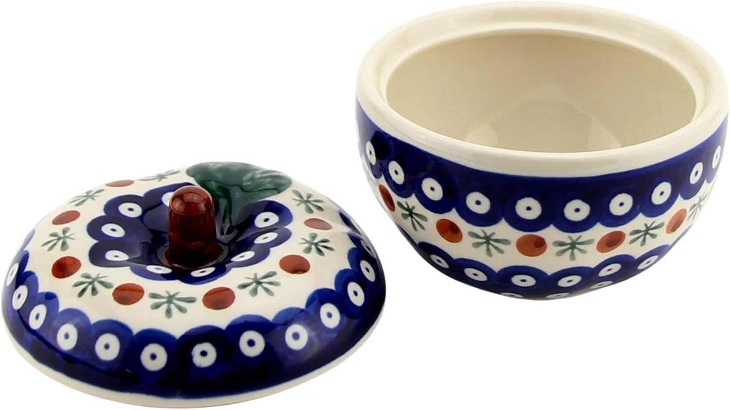 Polish Pottery Market Apple Baker with Lid by Zaklady Boleslawiec - Handcrafted Polish Stoneware Apple-Shaped Jar, Candy Container, Kitchen Decor