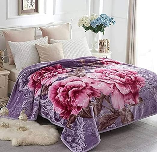 OMAJA HOME Floral Embossed Double Bed Mink Blanket for Winter|Super Soft & Plush Flower Print Winter Blankets | Warm Queen Size Mink Blanket for AC, 86 x 94 Inches (Pack of 1, Color#10, multi colour, lightweight)
