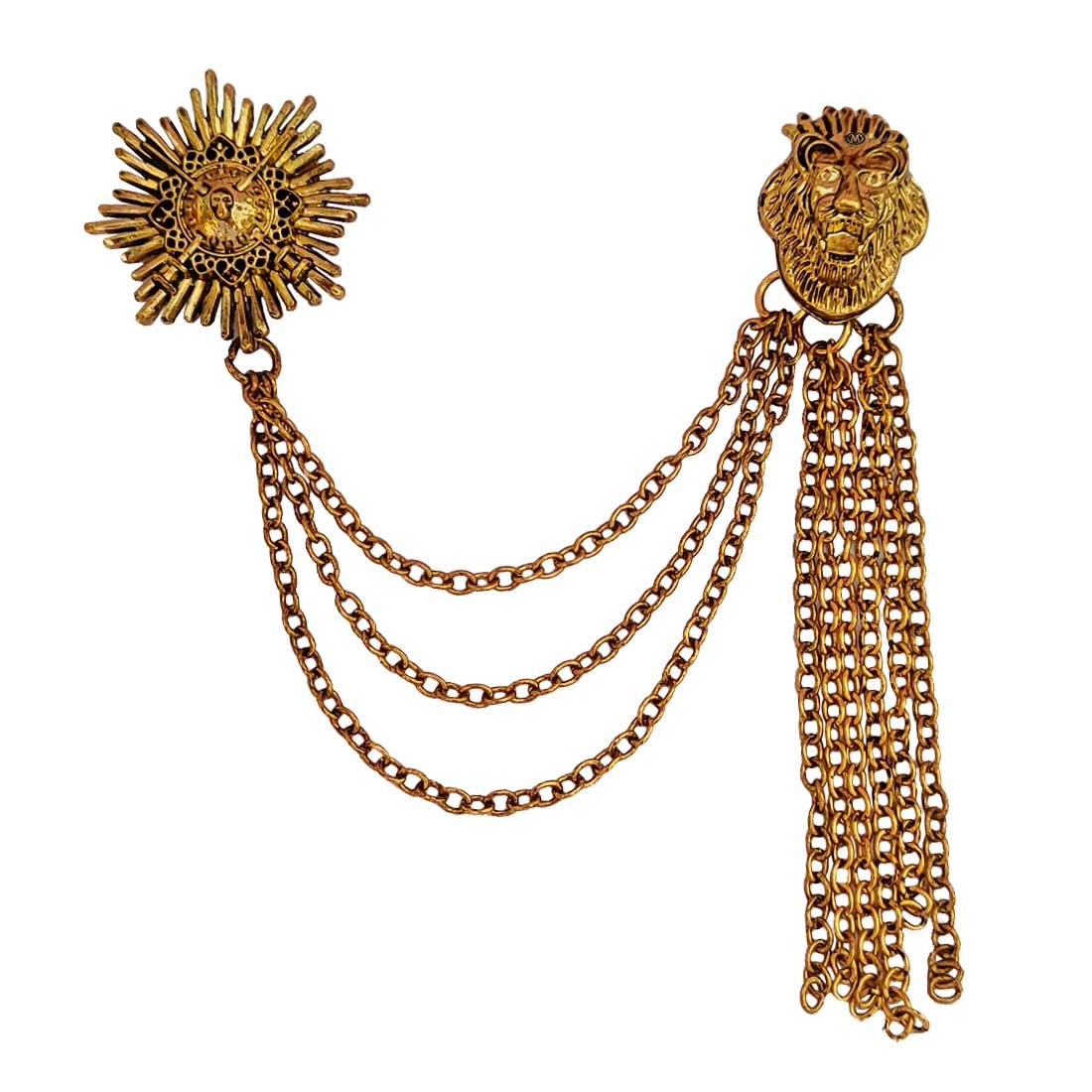 m men style Antique Gold Brass Fashion Suit Pins Lion Head Tassels Multi-Layered Chain Lapel Pin BroochFor Men And Boys-picture-13