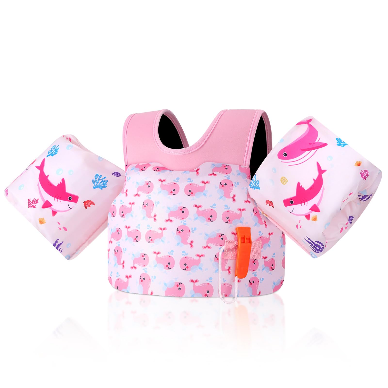 MoKo Kleinkind Schwimmflügel für Kinder,Schwimmflügel Jungen und Mädchen Cartoon Trainingsweste mit Schrittgurt, Pool Schwimmjacke Schulterriemen Wasserflügel