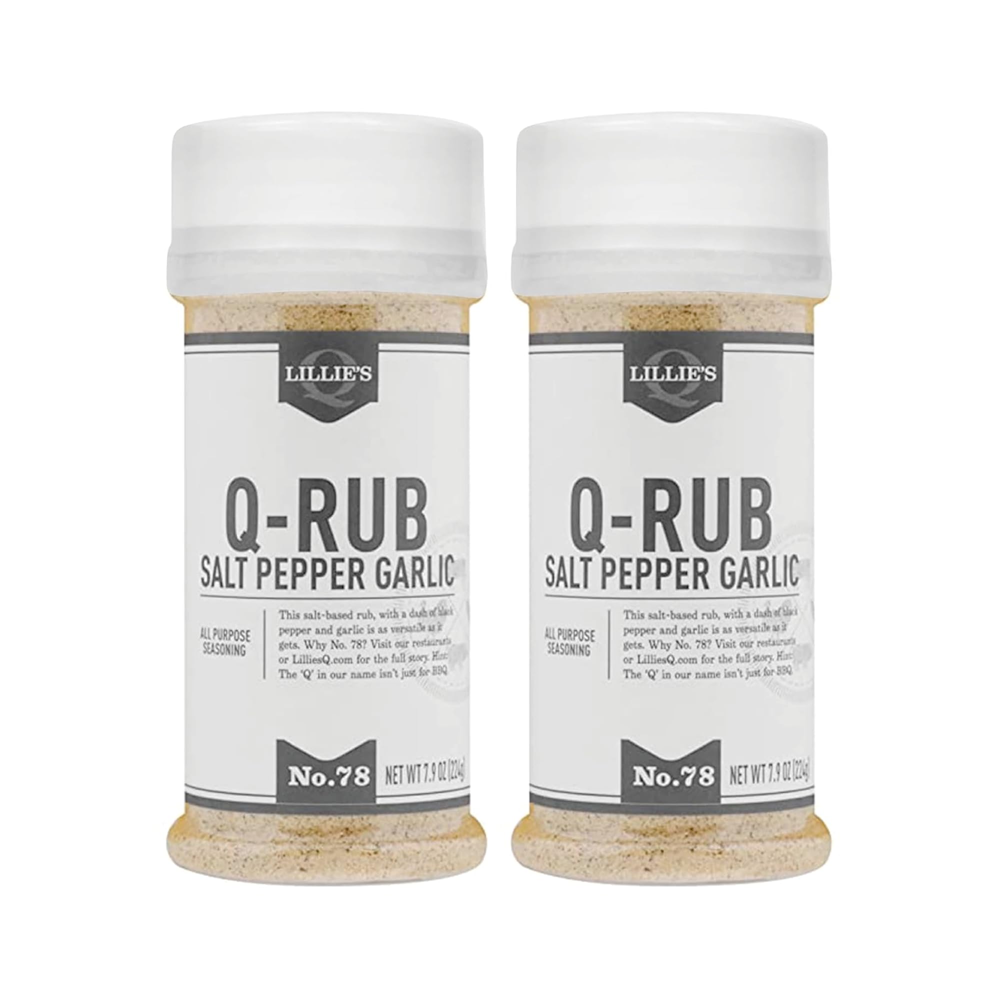 Lillie’s Q - Q-Rub BBQ Rub, Salt-Based BBQ Rub, All-Purpose Barbeque Rub, Garlic & Black Pepper, Perfect Barbeque Seasoning for Beef, Pork, Chicken, & Turkey (7.9 oz, 2-Pack)