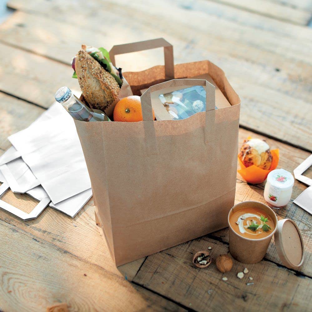 50 X Bolsas de Papel Kraft con ASAS resistentes I bolsas de papel RECICLABLES, REUTILIZABLES Y SOSTENIBLES I bolsas de regalo marrones I Sacos de Papel Fondo Plano (254+135x305 (50 Uds.)) :