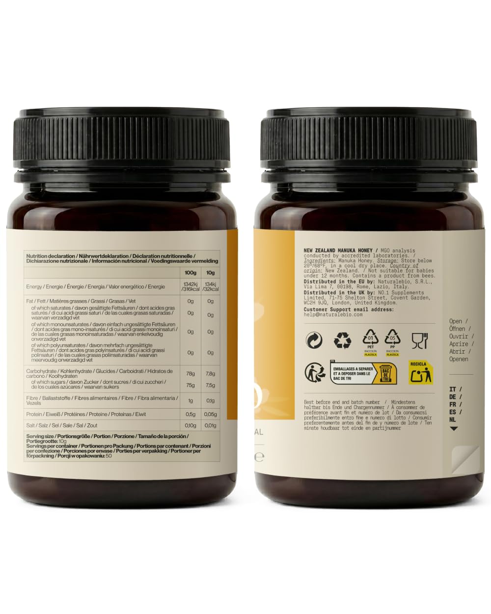 NaturalePiù Manuka Honig 400+MGO Laborgeprüft Neuseeland | 500g. Manuka-Honig aus Neuseeland, laborgeprüft auf Methylglyoxal, für Tee, Toast und Joghurt.