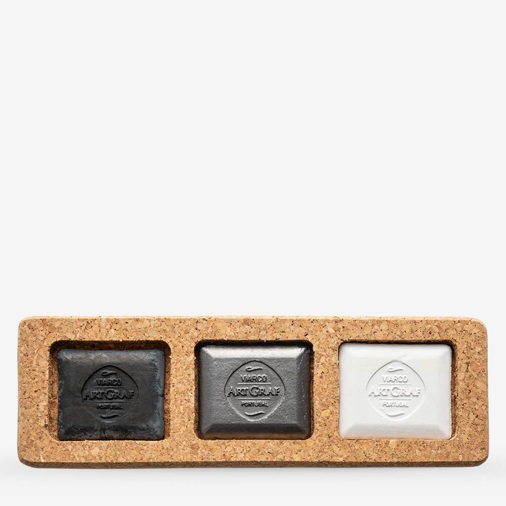 Art Graf Artist Water Soluble Tailors Chalk Set of 3 Rich & Intense Colors (in Cork Box), Monochromatic 3 Pc Set