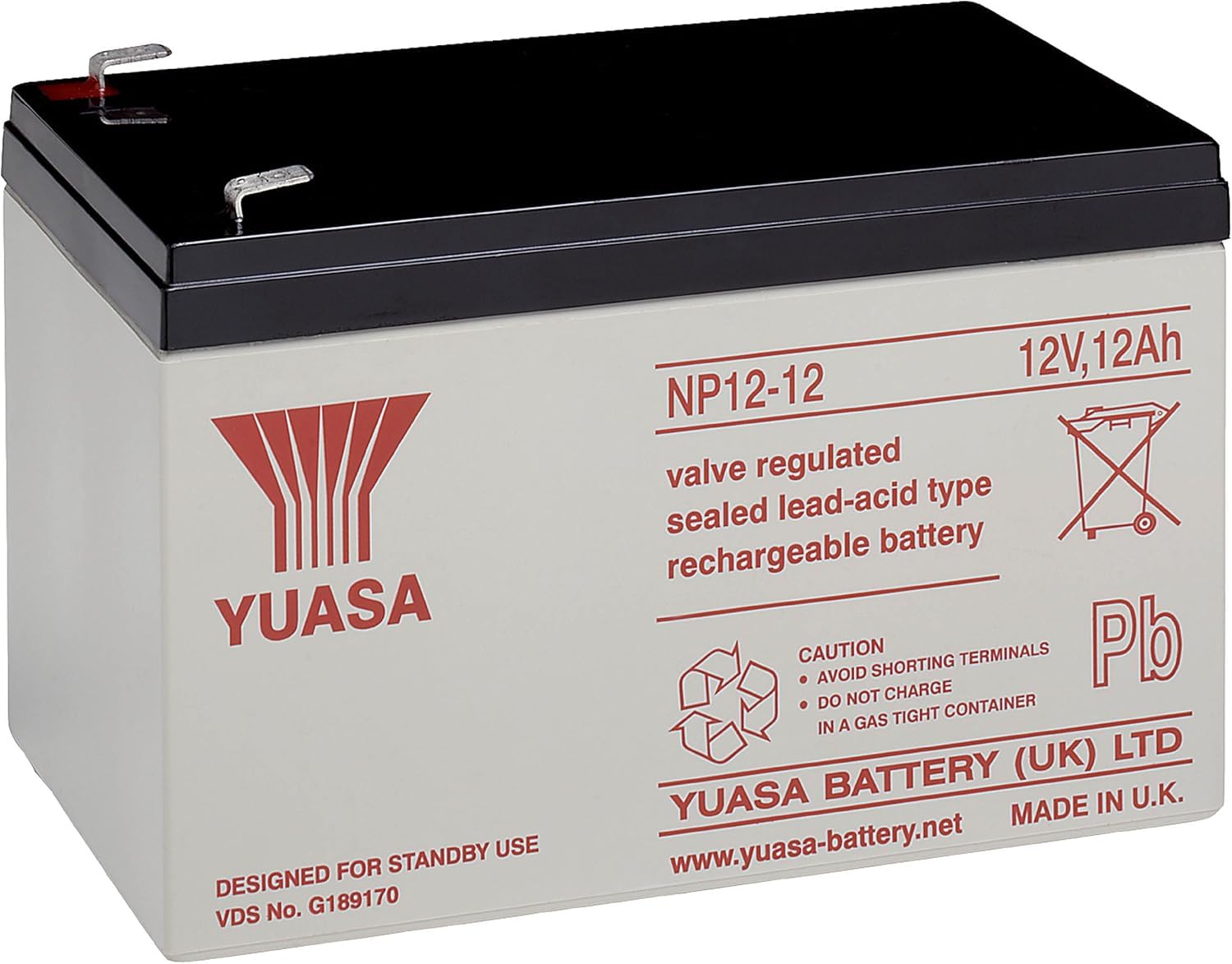 Yuasa NP12-12 Sealed Lead Acid (VRLA) 12 V - Batteries de l'onduleur (Sealed Lead Acid (VRLA), Noir, Blanc, 12 V, 1 pièce(s), 5 année(s), 20 h)