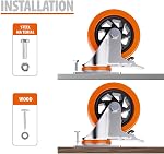 5 Inch Swivel Caster Wheels Set of 4, Heavy Duty Casters with Brake - Load 1800lbs, Polyurethane Locking Casters for Cart, Furniture, Workbench