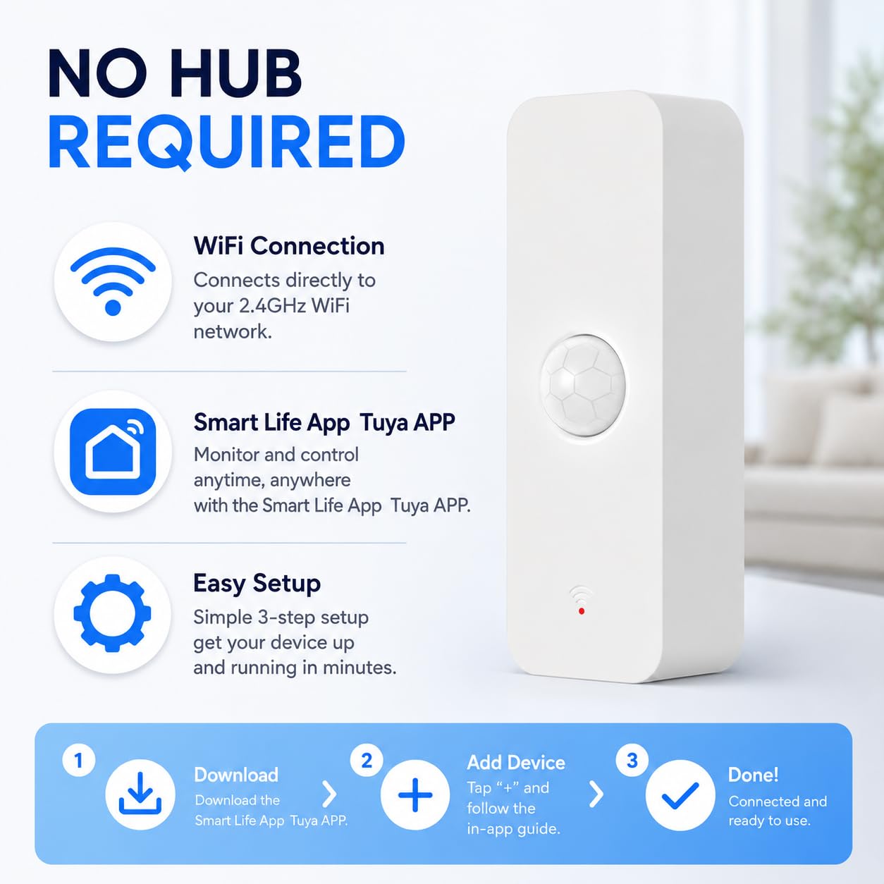 WiFi Bewegungssensor, Smart Bewegungsmelder Tuya PIR für die Heimsicherheit, drahtloser Bewegungssensor mit Fernüberwachungs App, Sprachbefehl kompatibel mit Alexa (4 Pack)