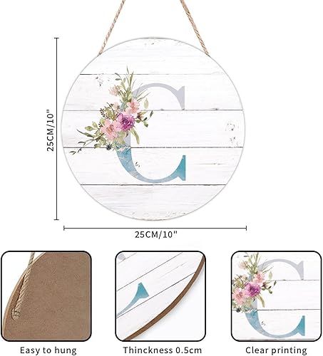 Vista 157 de Welcome Sign Front Decor Initial Letter B Round Wood Sign Monogram Purple Floral Wooden Plaque Blossom Floral 10in Country Wood Hanging Signs for