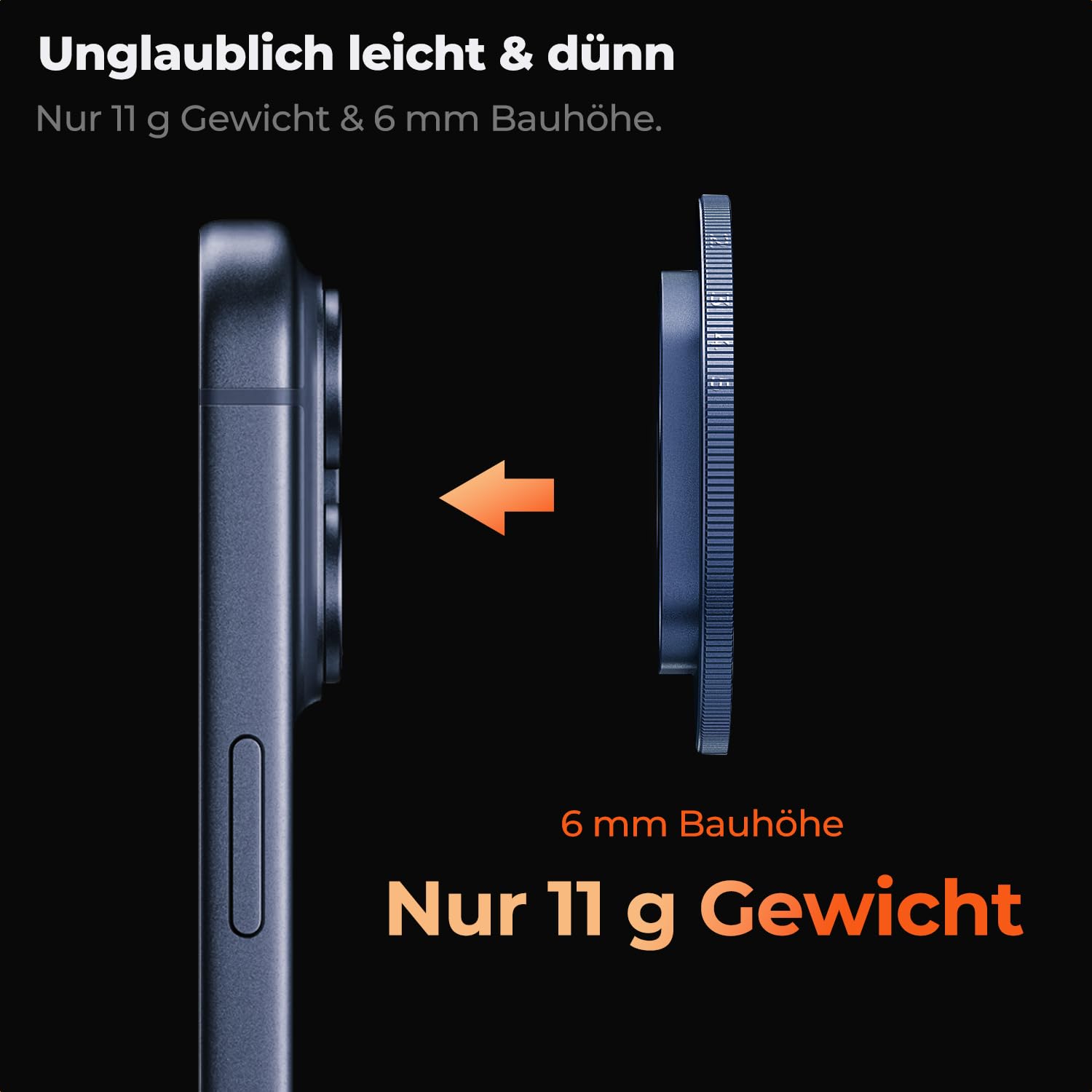 K&F CONCEPT FA301 Snap-On ND2-32 Filter kompatibel mit iPhone 17 Pro/Pro Max, 11,2g extrem Leichter VND-Filter mit Snap-On Deco-Halterung, AGC-Glas mit 28-Schichten-Beschichtung, dunkelblau