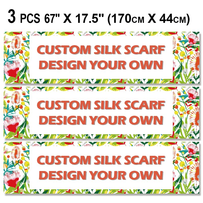 Custom Silk Scarf Design Your Own 3 Pcs 67" x 17.5", Custom Printed Bandana Shawl, Private Customization, Personalized Design, Gift Ready3