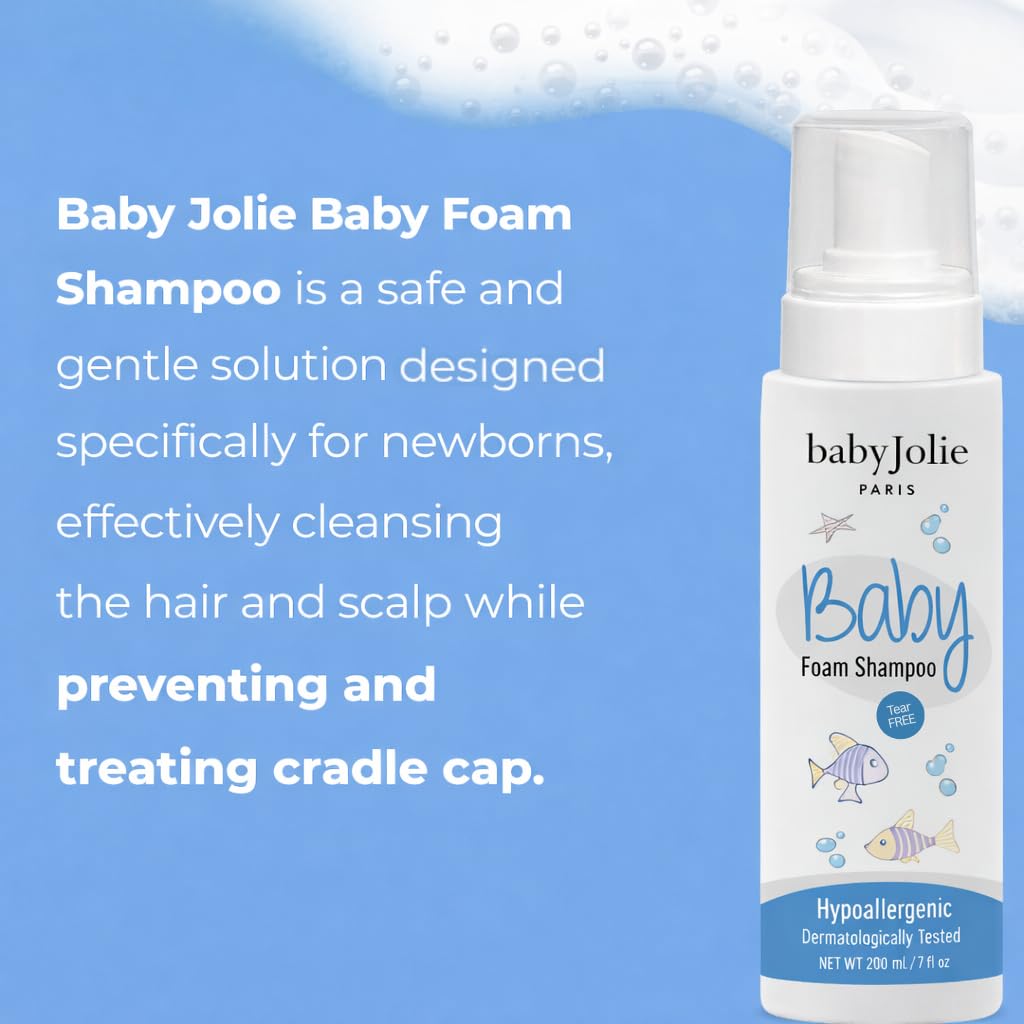 Baby Jolie Baby Foaming Shampoo – Tear-Free Gentle Cleanser for Newborns & Toddlers, Hypoallergenic, Sensitive Scalp Care, 2 Pack (7oz / 210ml Each)