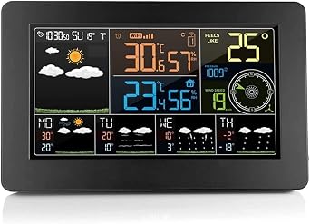 Weather Station Wireless Indoor Outdoor Thermometer, Color Display Digital Weather Thermometer with Atomic Clock, Forecast Station with Calendar and Adjustable Backlight