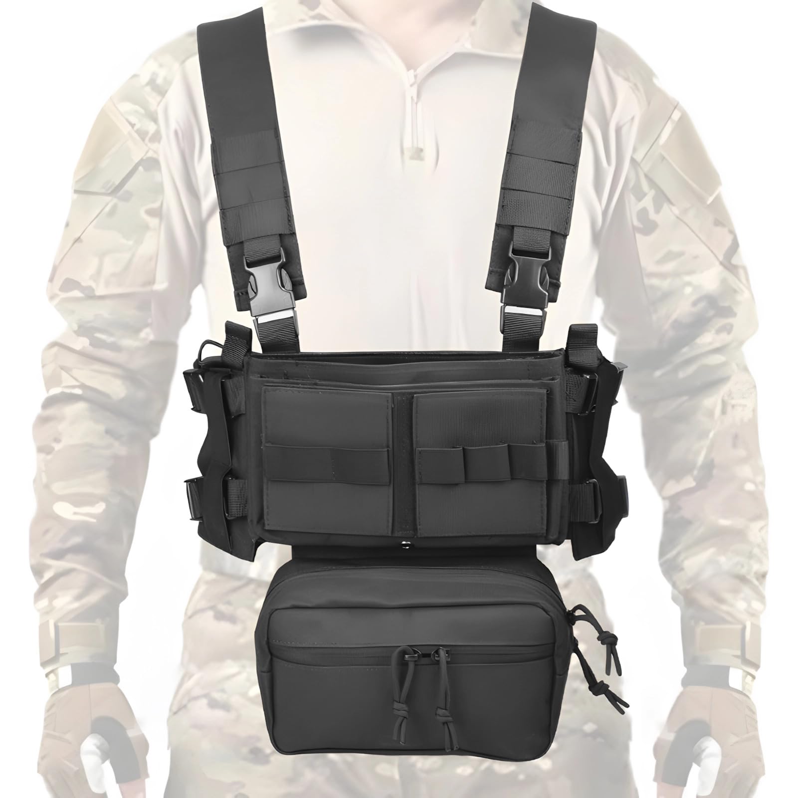 LUMINFLY Mk3 Tactical Chest Rig Vest, Adjustable Combat Gear with 5.56/7.62 Magazine Pouch, 1000D Nylon for Tactical Use
