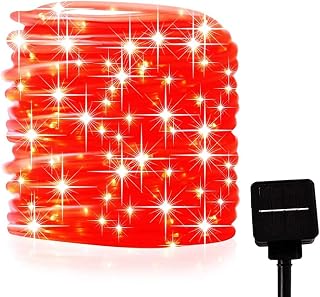 HULX Solar Rope String Lights, 12M 100LED Rope String Lights Solar Outdoor String Lights with 8 Mode Waterproof for Garden (Red)