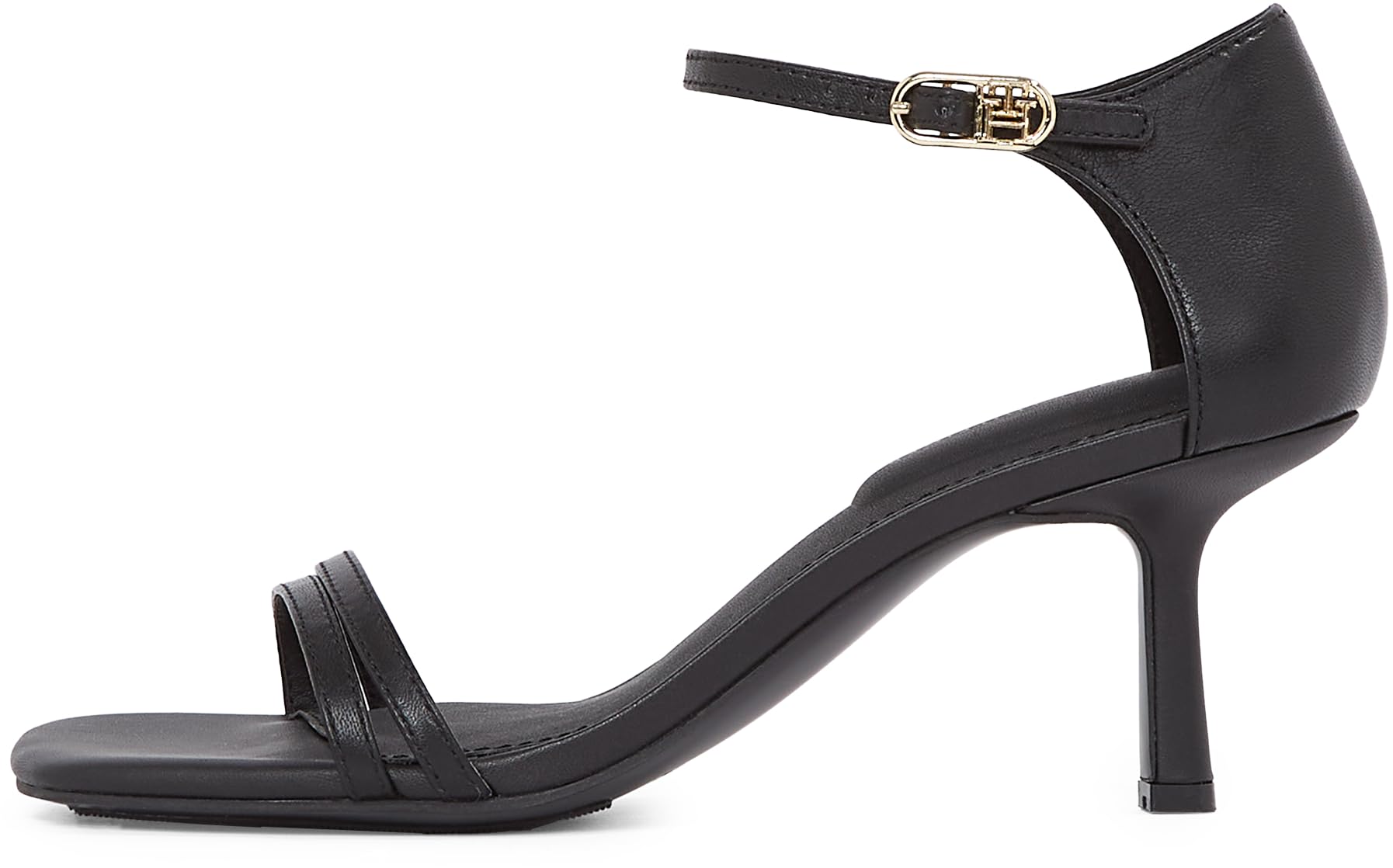 Tommy Hilfiger Women’s Leather Sandals with Kitten Heel, Black (Black), 6