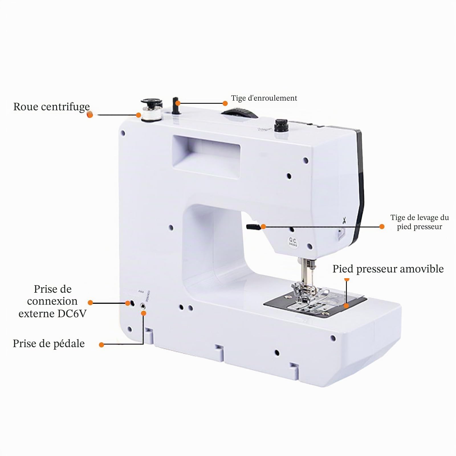 Machine à coudre avec table coulissante, 38 programmes de point, machine à coudre électrique portable avec lumière LED et pédale de pied, kit d'accessoires de couture, mini machine à coudre pour