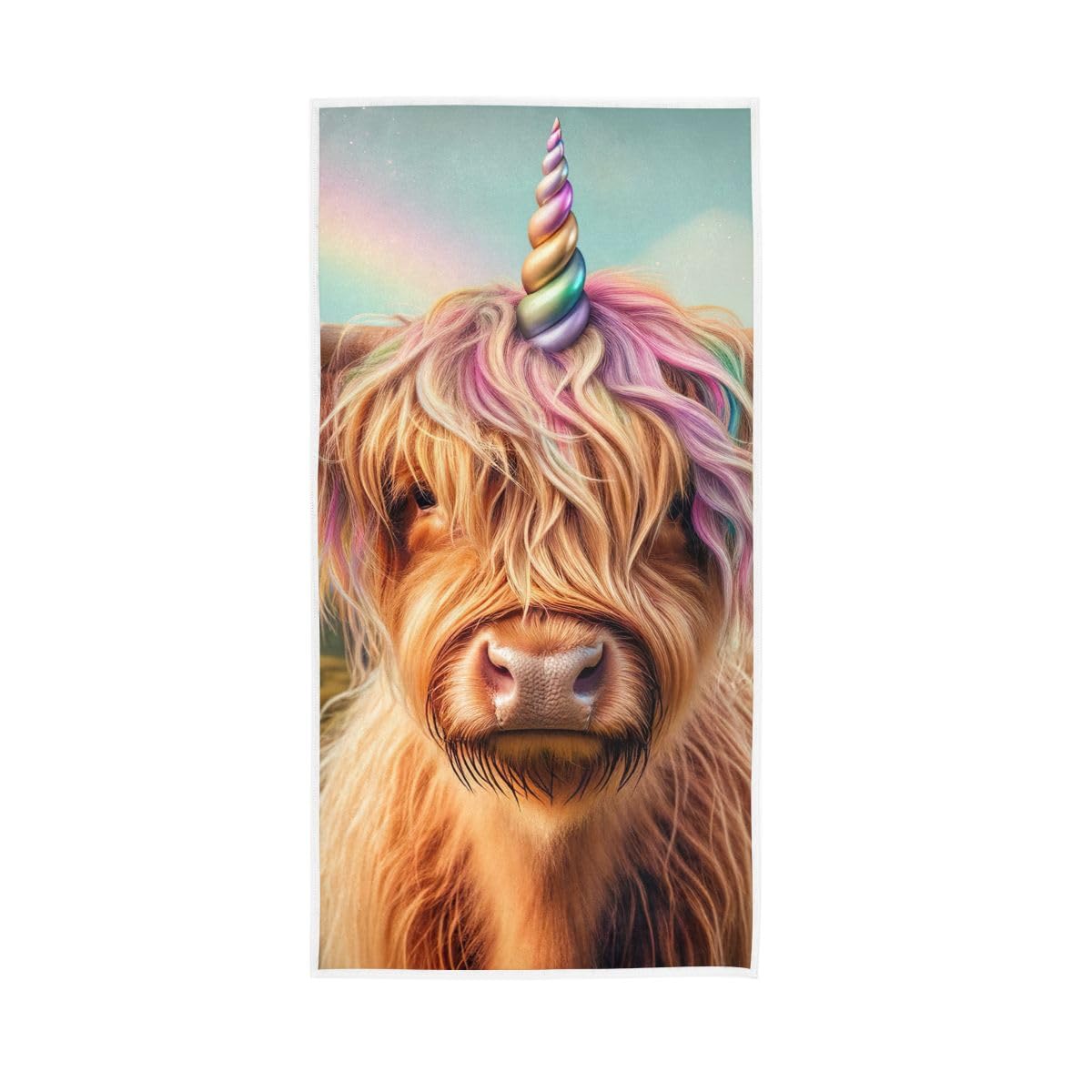 HUYGD Cute Unicorn Highland Cattle Hand Towels, Soft Towels for Bathroom, Gym, Hotel, Spa 15 x 30 Inches