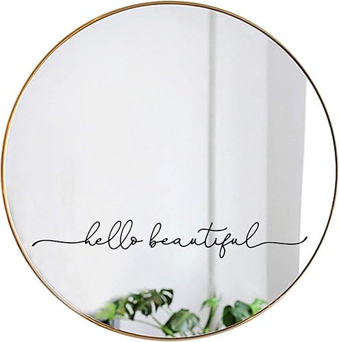 Hello Beautiful Vinilo adhesivo de espejo – 18 x 2.5 pulgadas, inspirador adhesivo para pared de baño, fácil de aplicar y quitar, vinilo impermeable