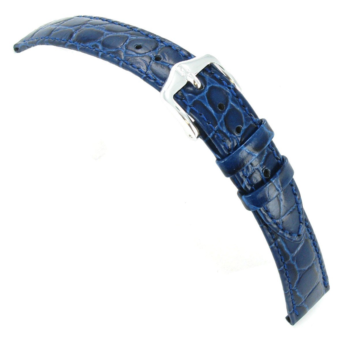 14mm Hirsch Crocograin Blue Genuine Leather Padded Stitched Watch Band