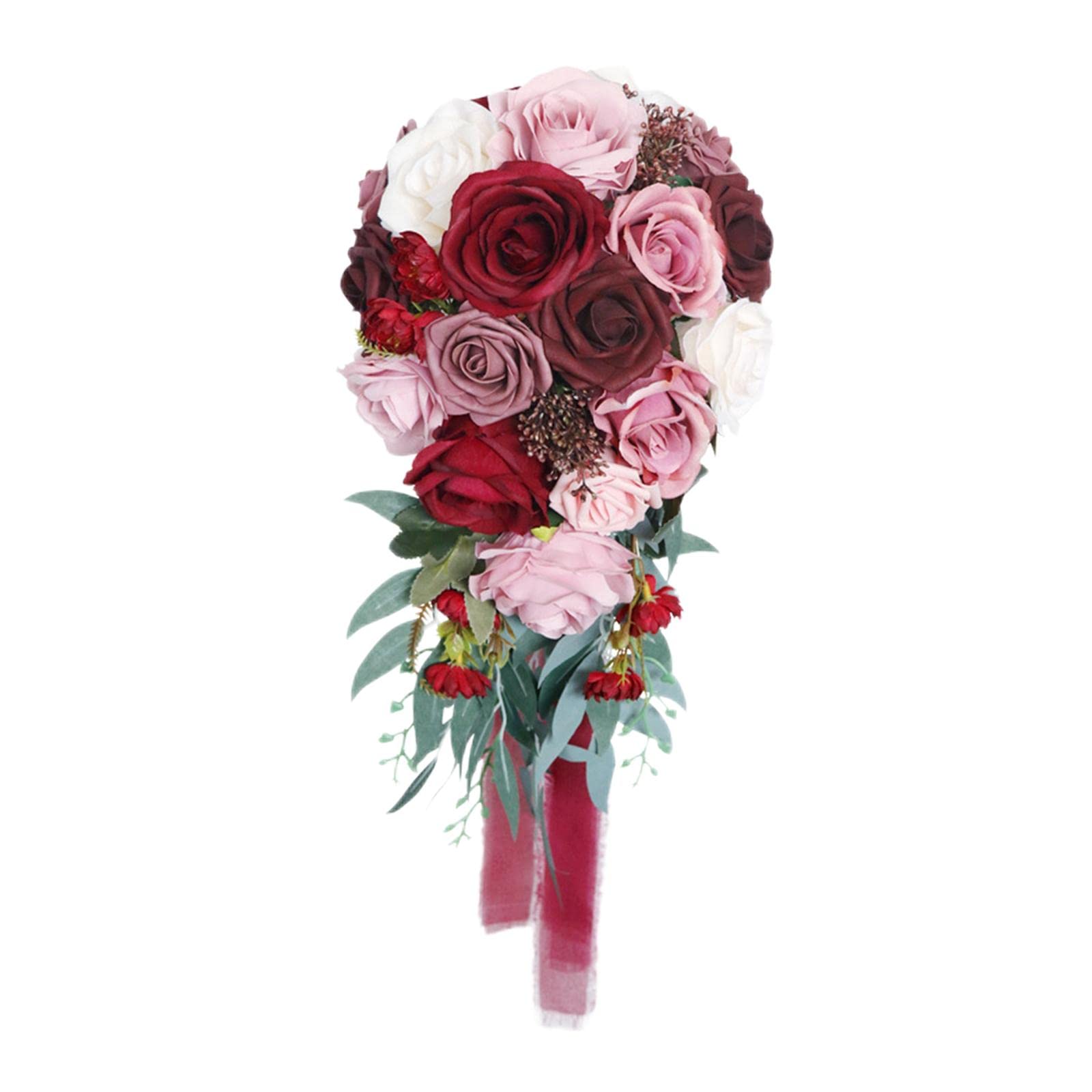 Harilla Romantic Wedding Bouquets for Bride Artificial Roses Bunch Floral Holding Bouquet for Anniversary Home Decor Photography Photo Props,Red — image 1