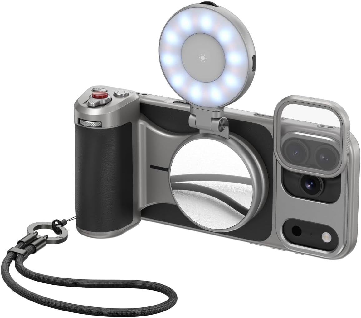 【For iPhone 17 Pro Only】TELESIN Master Grip Kit, Magnetic Phone Camera Grip Powergrip with C03 Selfie Light+ UV Filters, Creator Kit Built-in 3200mAh Battery Wireless Charging - Cooling Graphene Case