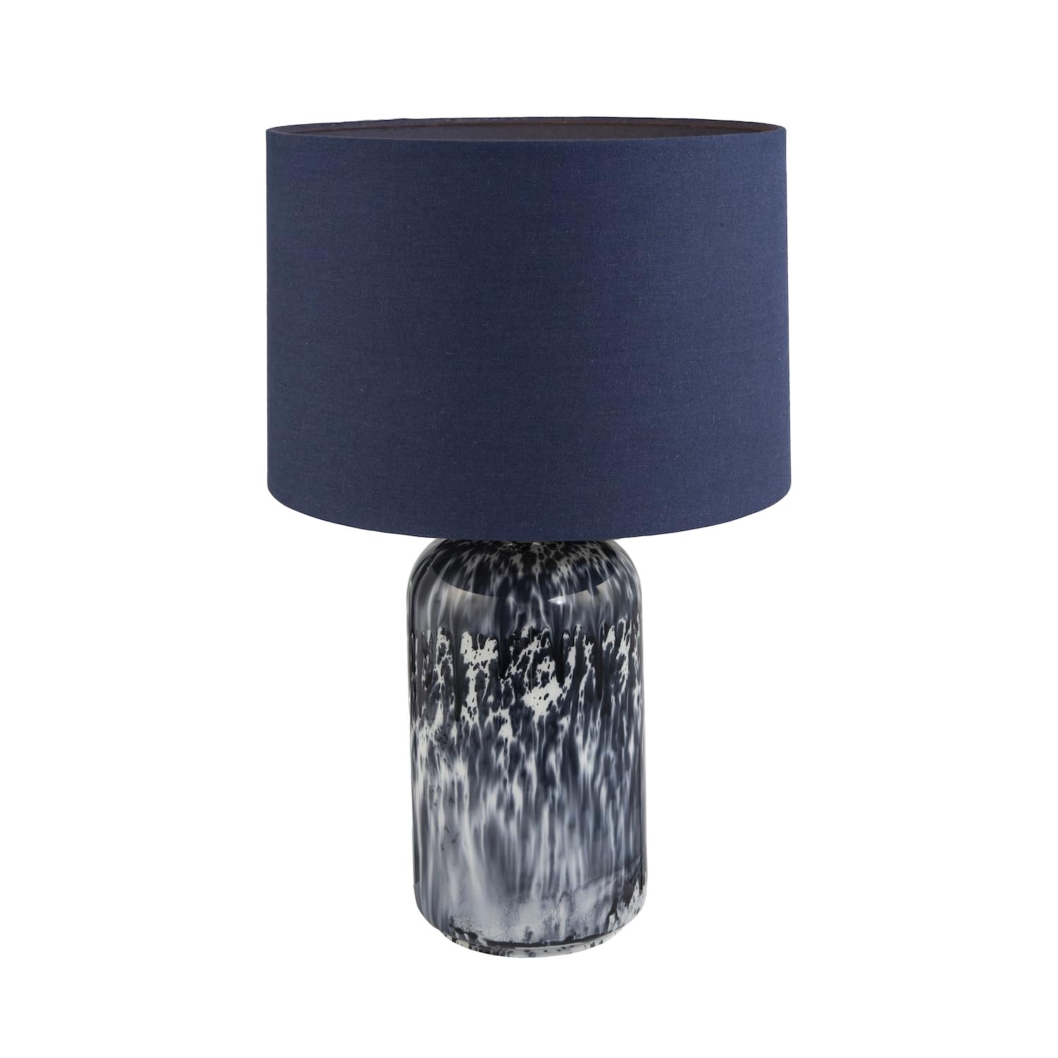 Happy Homewares Midnight Blue Modern Navy And Smoked Grey Marble Snowflake Glass Table Lamp With Linen Lined Shade | Inline Switched | 46Cm X 30Cm