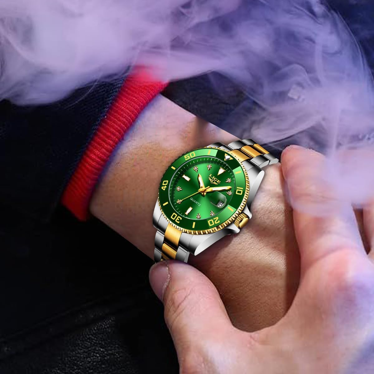 Quartz Watches for Men,Luxury Big Face Diamond Accented Analog Watch,Stainless Steel Waterproof Mens Watches,Date Luminous Business Dress Watch for Men - Image 3