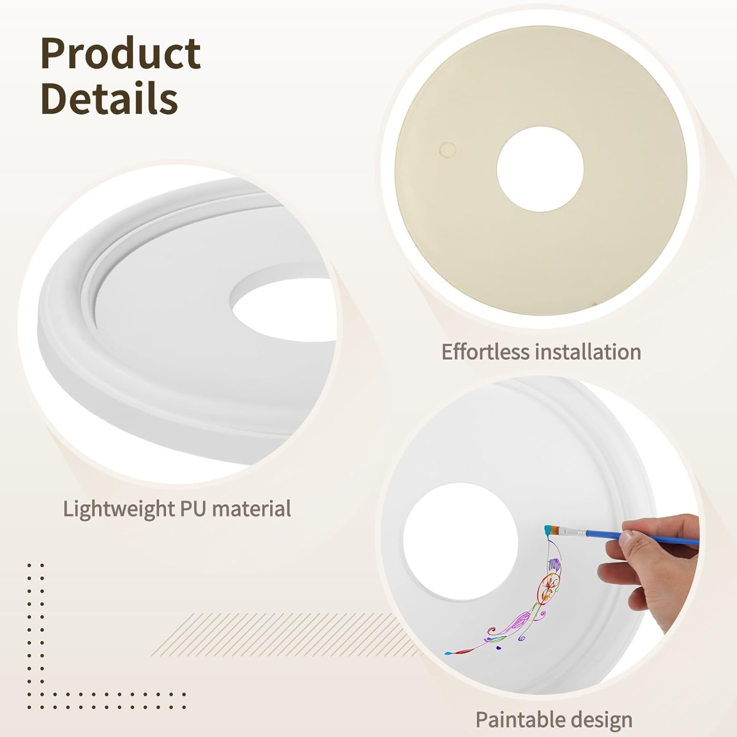 2 Pcs 13 in Pu White Ceiling Medallion, Retro Lamp Panel for Light Fixtures, Cover Plate for Chandeliers, Ceiling Fans, Easy Install