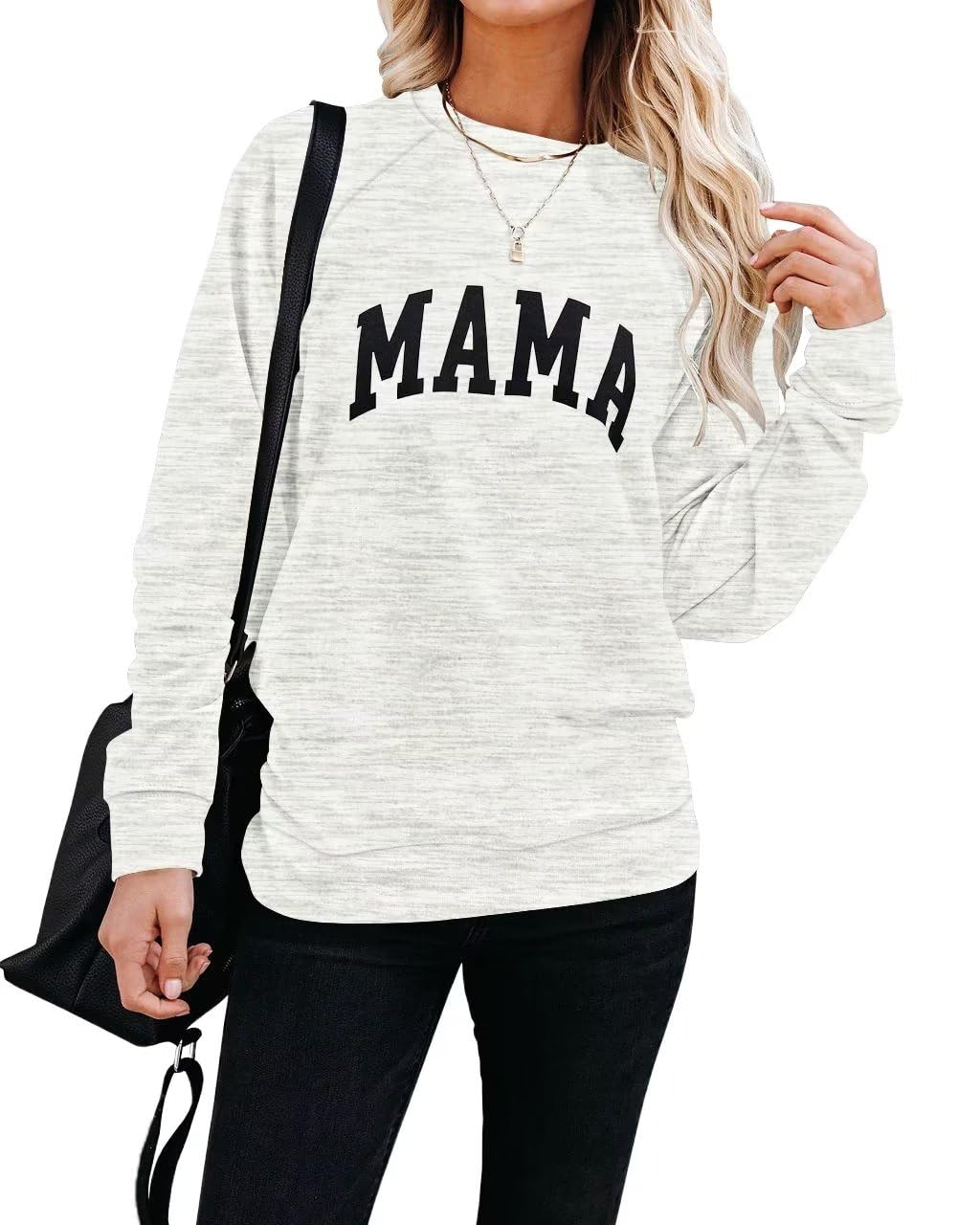 LEEDYA Women Long Sleeve Mama Sweatshirts Round Neck Pullover Loose Lightweight Blouse Tops