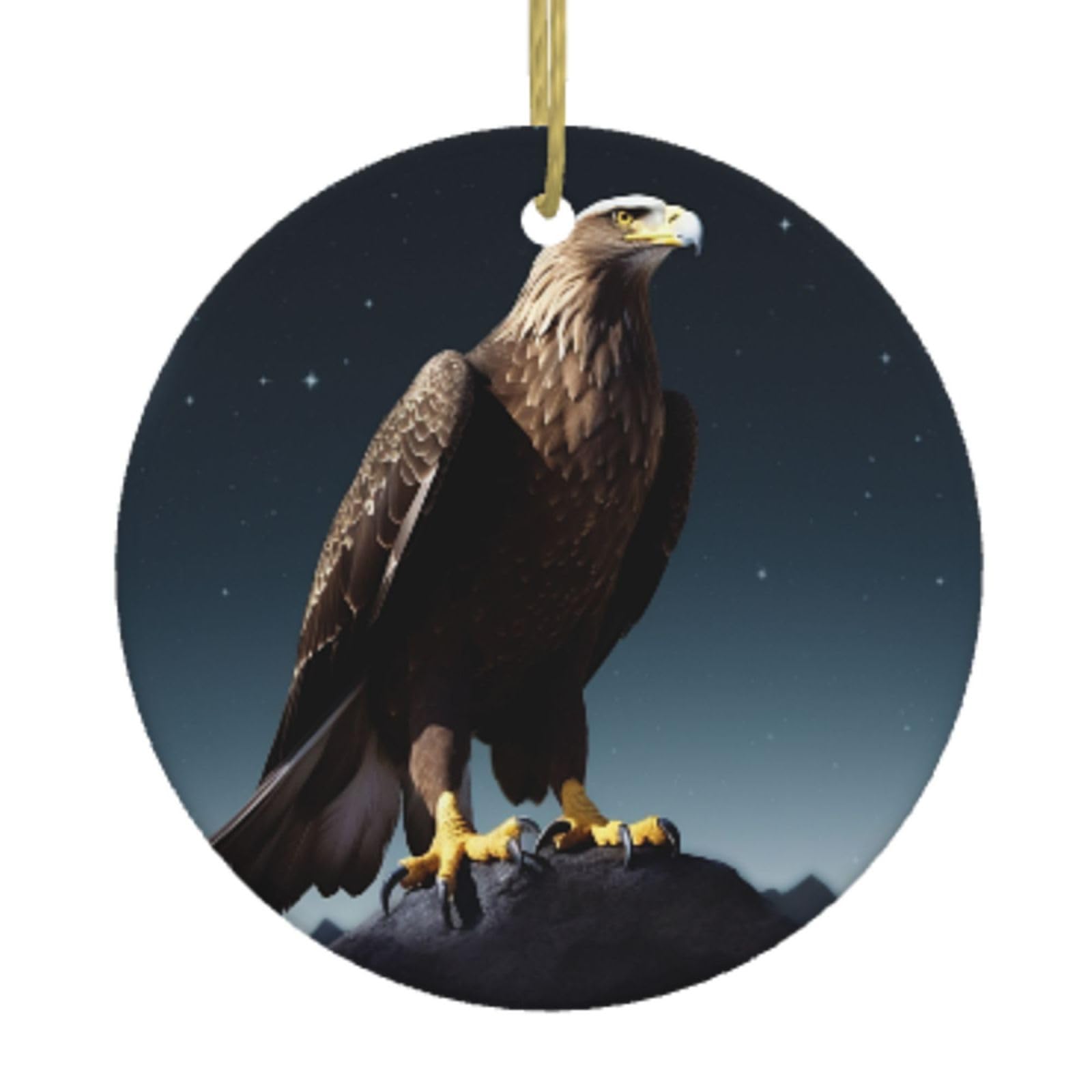 Ceramic Christmas Tree Hanging Ornaments with Gold Ropes Christmas Tree Decorations Round Ceramic Eagle Under The Stars Pendant Keepsake Decorations for Holiday Xmas Gift Ideas