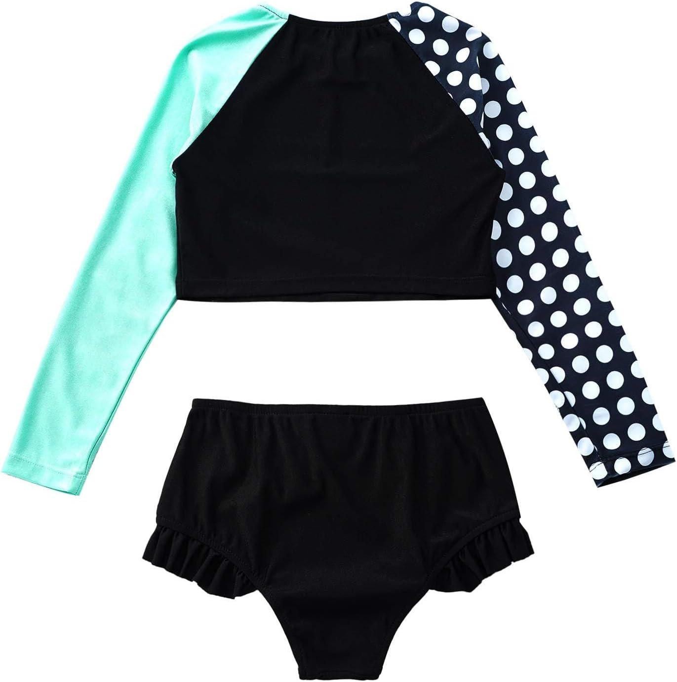 Kids Girls Rash Guard 2 Piece Swimsuit Set Long Sleeve Tankini Bathing Suit UPF 50+ UV Protection Mint Polka Dots 6 Years