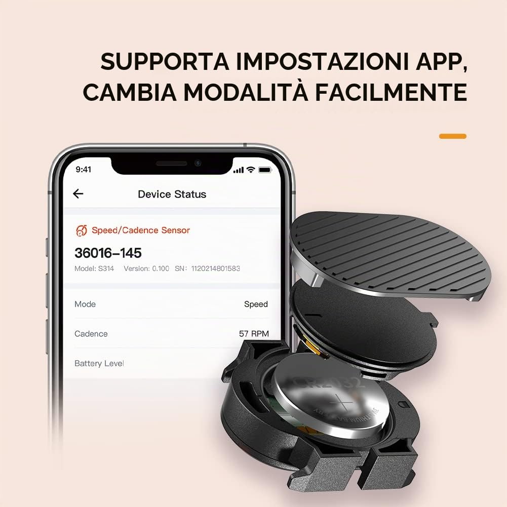 Magene S314 Sensore di velocità e cadenza Sensore di velocità per bicicletta wireless Sensore di cadenza di velocità ANT+ e Buletooth 5.0 Compatibile con computer da bici, Zwift e altro