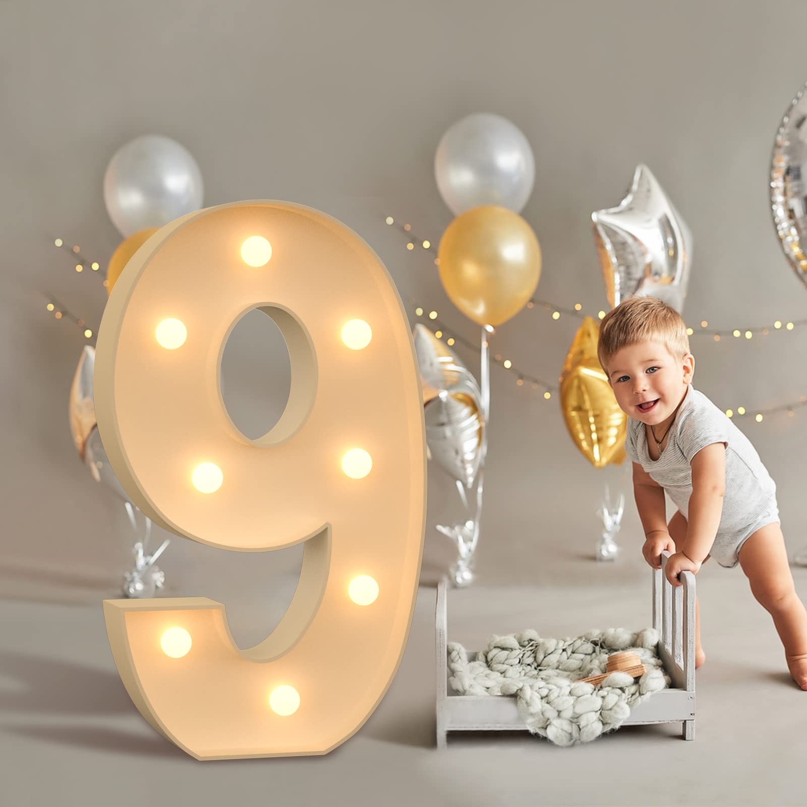 imprsv Marquee Numbers, 3FT Marquee Light Up Numbers for 9th Birthday Party Decorations, Mosaic Numbers for Balloons, Large Cardboard Numbers, Number Nine Balloon Frame, Number Blocks Birthday Party