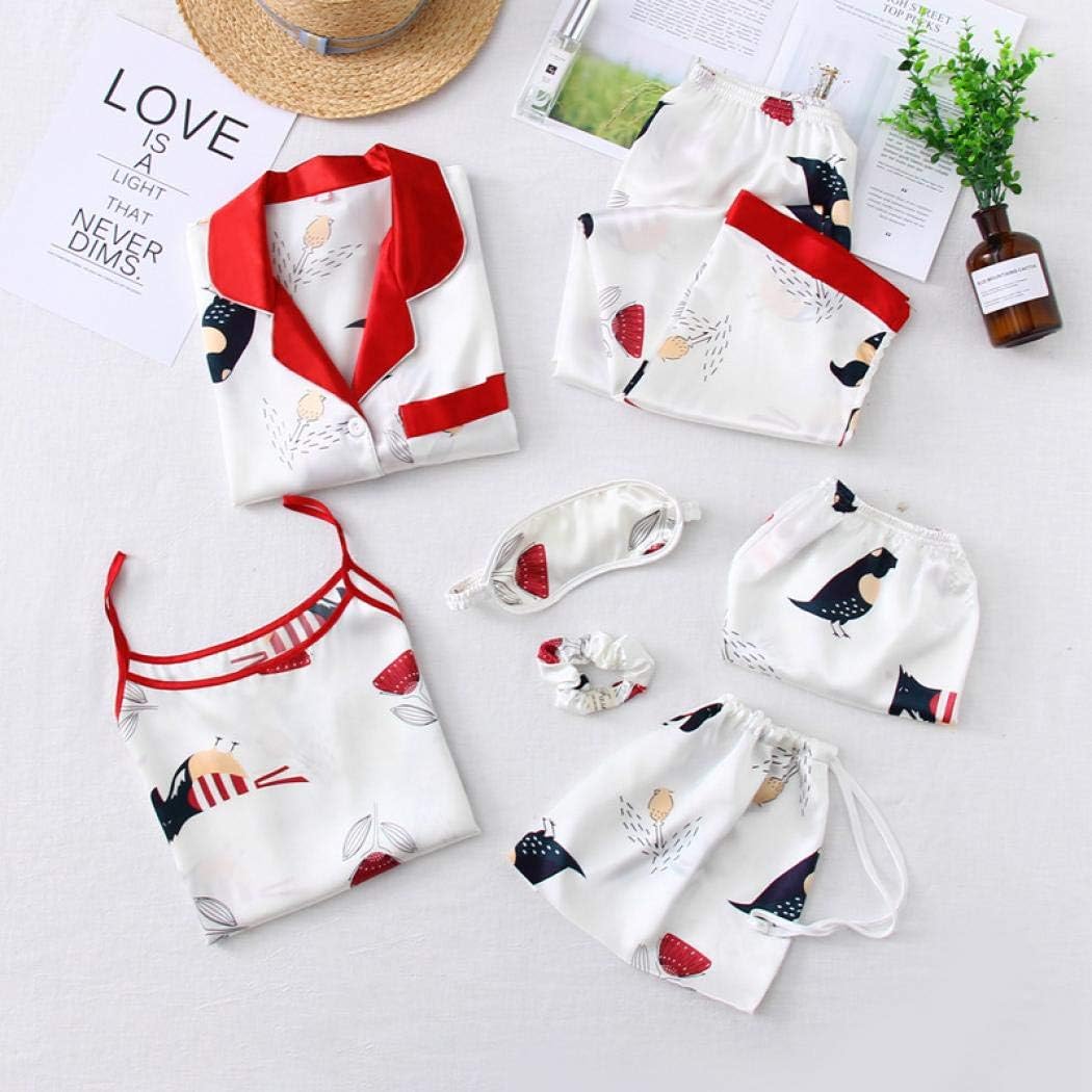 [KASVIN] パジャマ レディース ルームウェア サテン 長袖トップス パンツ キャミソール ショートパンツ 7点セット 19色