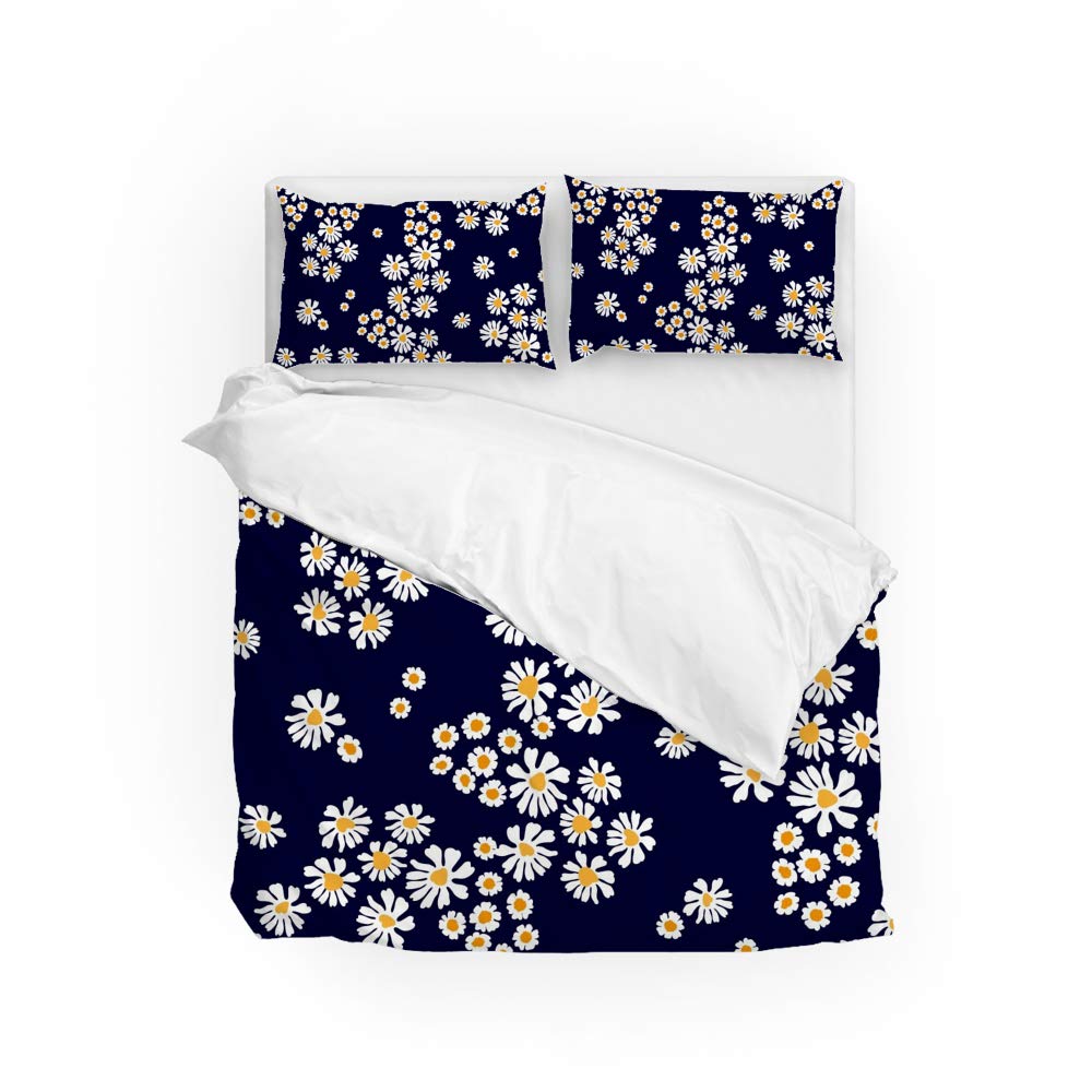 Housse de couette marguerites parure de lit double ultra douce pour chambre cocooning