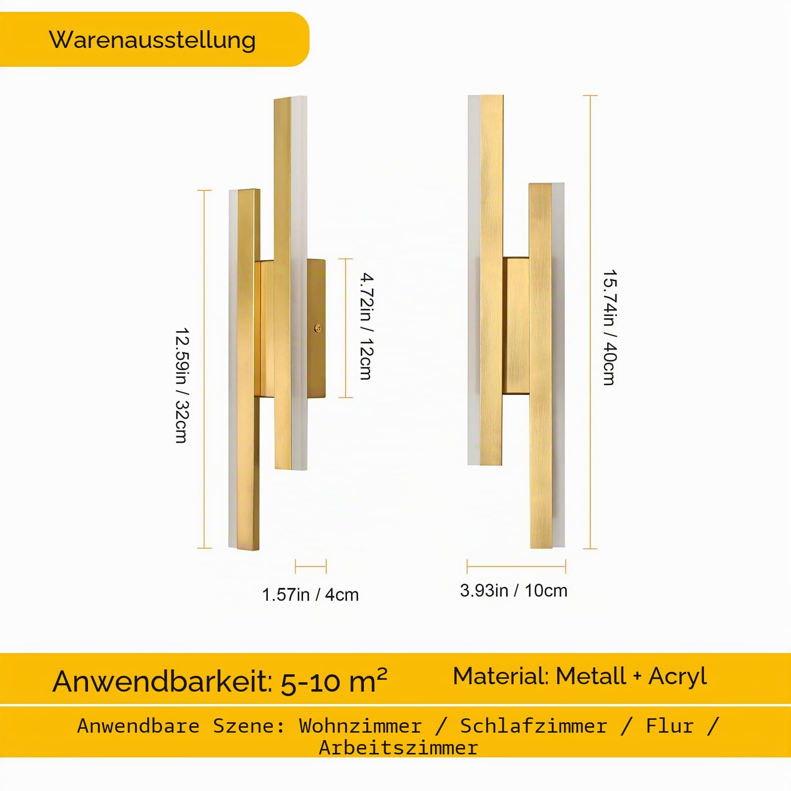 Comely Moderne LED Wandleuchte, 16W 1800LM Innen Wandlampe Gold, Linie LED Wandbeleuchtung Warmes Weiß 3000K für Schlafzimmer, Wohnzimmer, Flur, Treppe