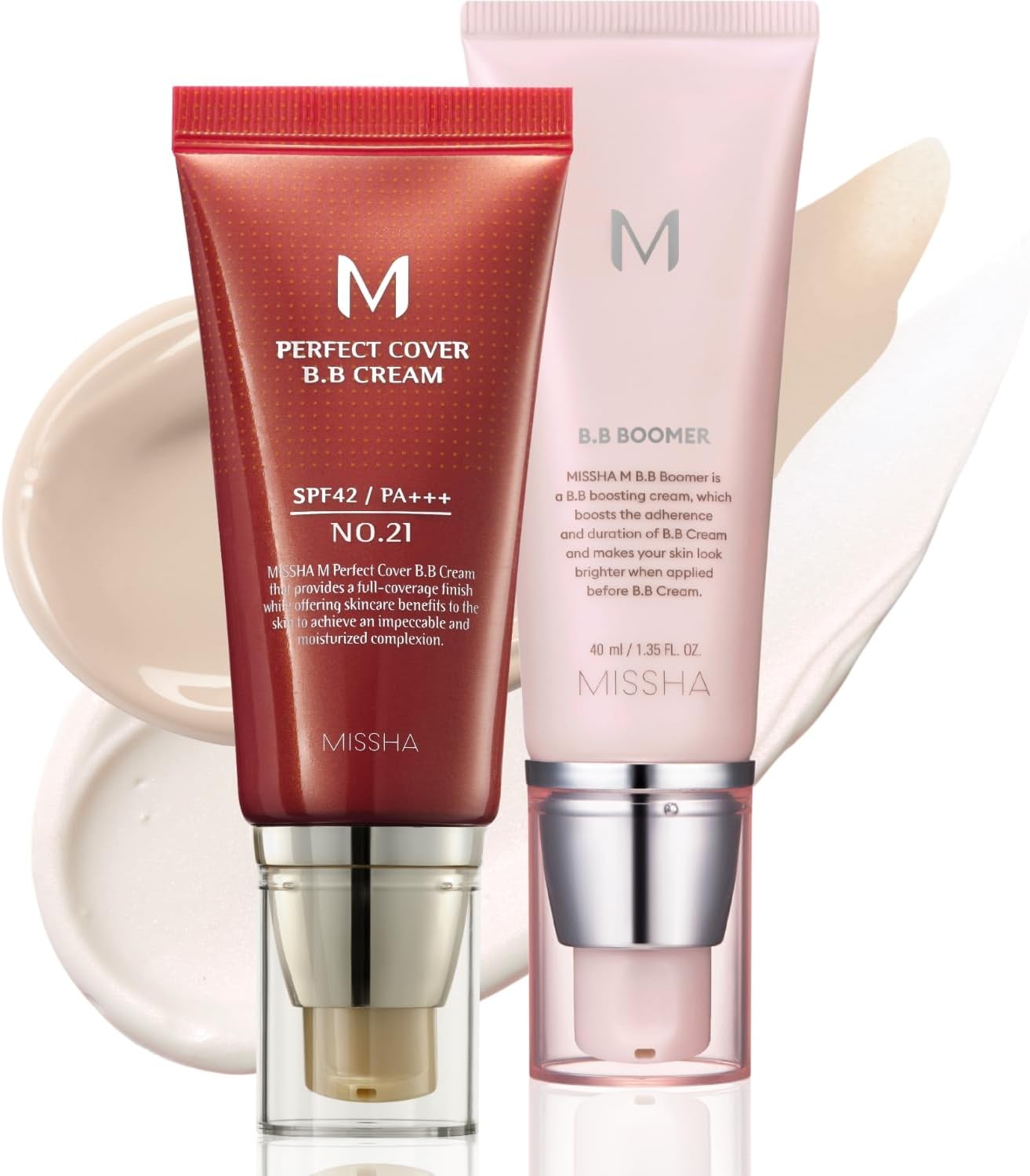 BB ESSENTIALS KIT M PERFECT COVER BB CREAM No.21 Light Beige - Light with Cool Undertone/SPF 42 PA+++ 1.69 oz & M BB Boomer 1.35 oz -Lightweight, Multi-Function, High Coverage