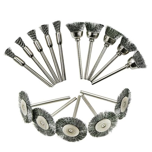 15 cepillos de acero para rueda de alambre, cepillo de alambre para taladro de 14 de pulgada, acero al carbono grueso de 0.012 pulgadas, prensado y