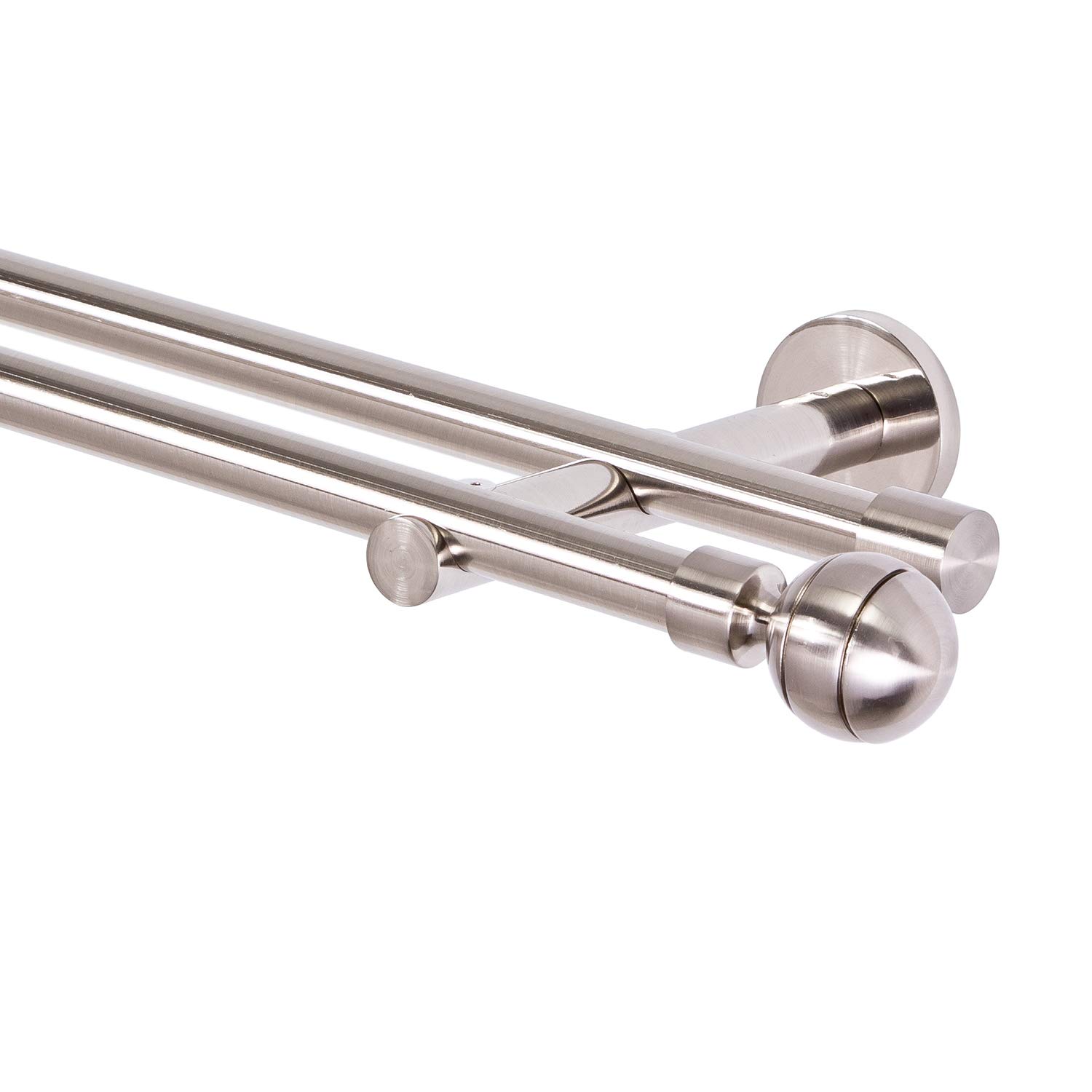 Tringle à rideaux double 16 mm aspect acier inoxydable Paola 180 cm