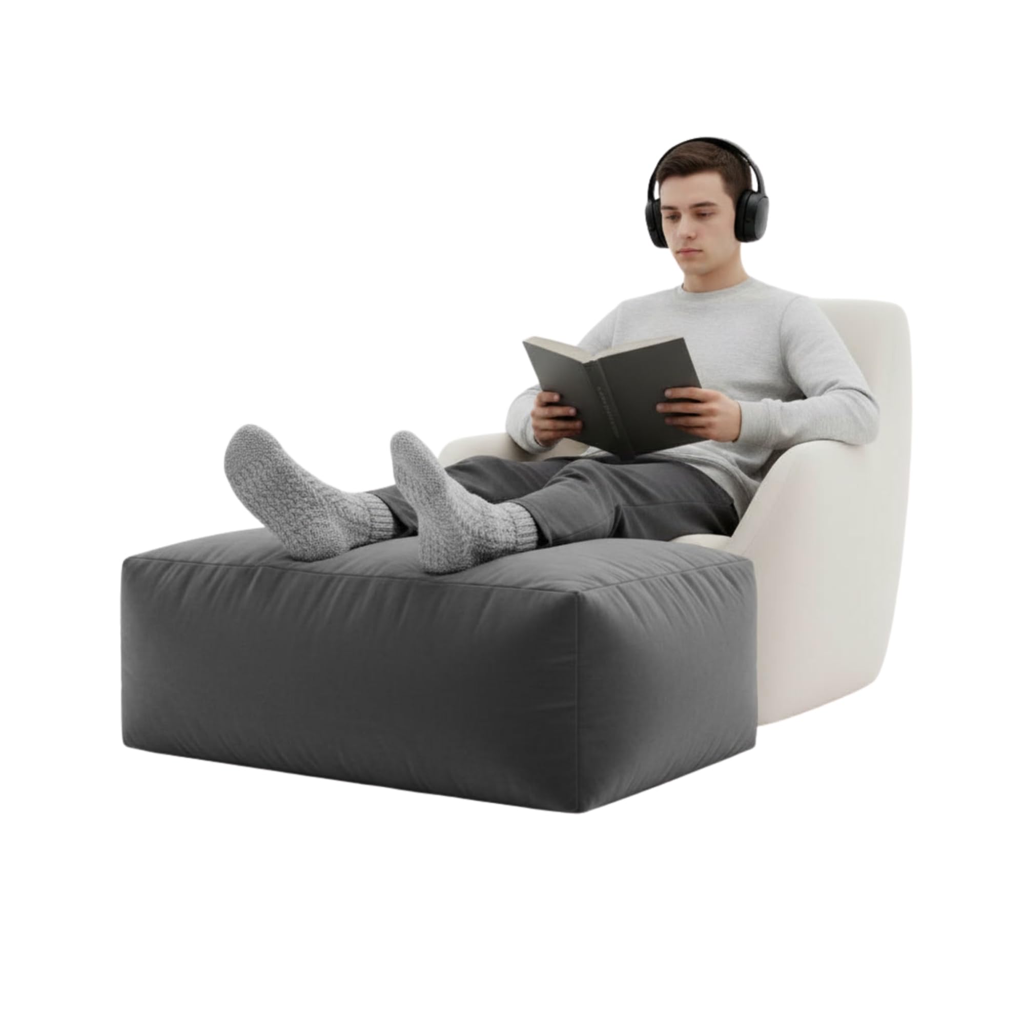 Kosiproducts Pouffe Footstool Bean bag Ottoman Rectangle Foots tool Water Resistant Indoor and Outdoor Use (Light Grey 80x60x40)