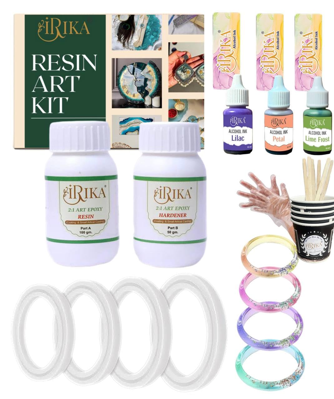 DIY Resin Bangle Making Kit | 150g Epoxy Resin (2:1) + 4-in-1 Premium Bangle Mold + 3 Alcohol Inks + Resin Essentials-image-5