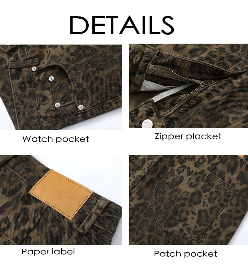 Unisex Y2k Leopard Print Jeans Oversized Wide Leg Pants Grunge Pants Streetwear Pants Baggy Jeans 2000s Leopard Pants4