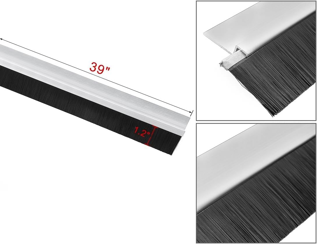 Strip Brush Door Bottom Sweep White Aluminum Alloy Base 1.2 Inch (25mm) Weatherstrip Stripping Brushes Length 39 Inch