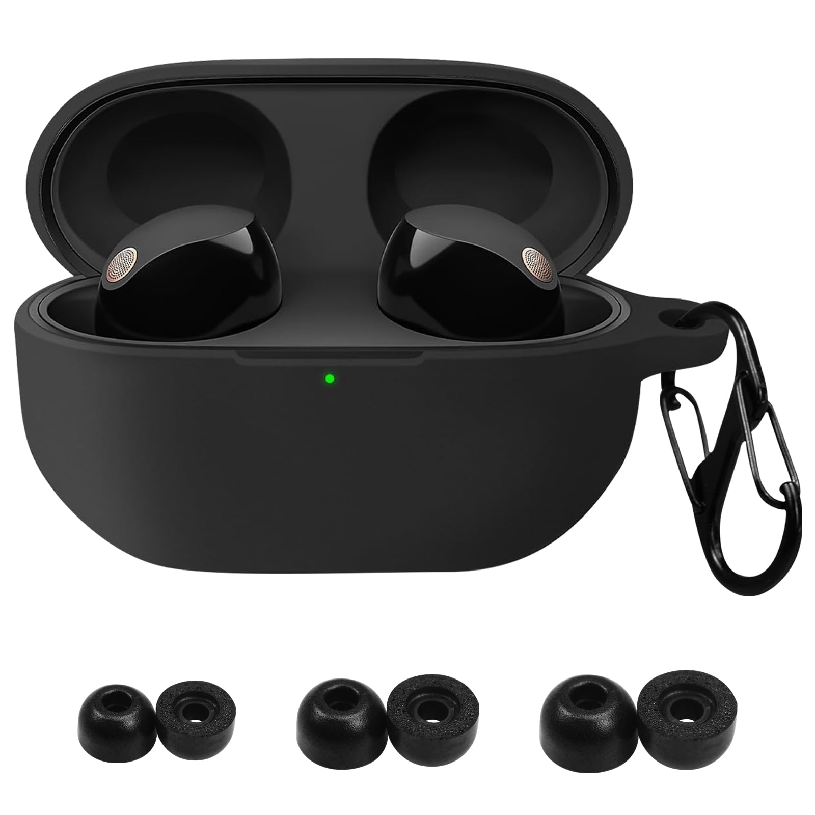 for Sony WF-1000XM5 Case Cover with Replacement Ear Tips(S/M/L), Protective Silicone Case for Sony WF-1000XM5 with 3 Pairs Eartips (Black)